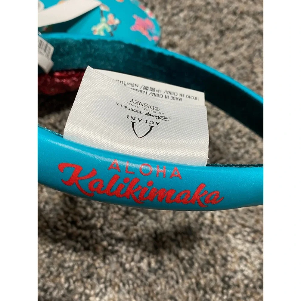 Disney Aulani Minnie Ears Headband Womens Turquoise New Aloha Kalikimaka Sequin